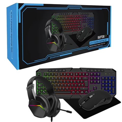 Gaming Bundle Raptor 4-in-1 Keyboard Mouse Headset Mouse Pad Combo Kit ACC39