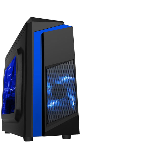 Computer Case CiT F3 Black Midi Case with 2 x 12cm LED & Side Windows - Blue Red White Green Purple